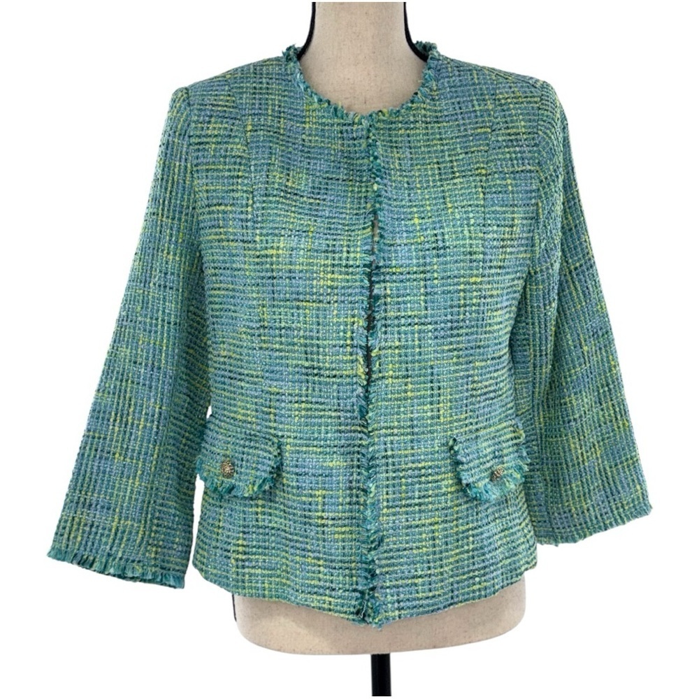 Eric Signature Green / scuba blue and Yellow Blazer with Tweed Texture size 8